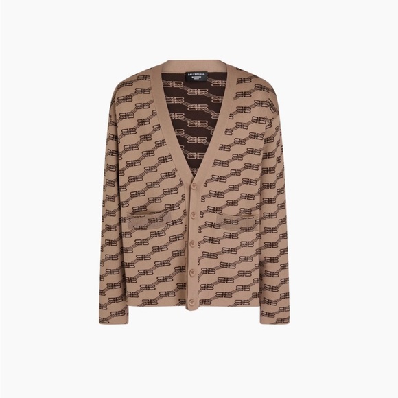 Balenciaga Sweaters - Balenciaga Beige/Brown Cardigan Cotton BB Monogram Knit Unisex NWT 704561